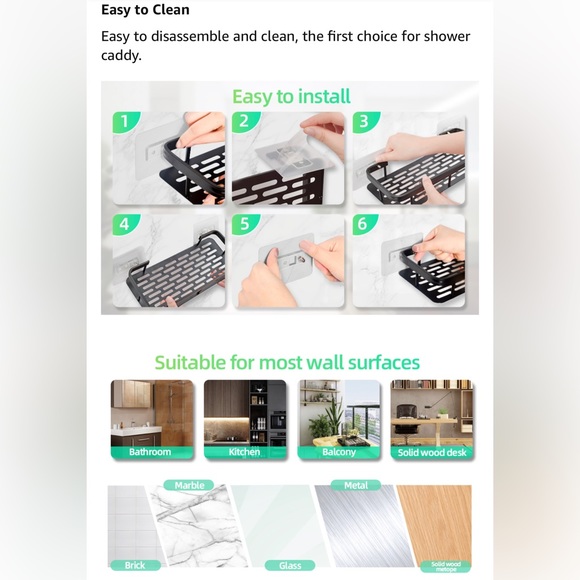 New 3-Pack Bathroom/Kitchen Shelves with Hooks, No Drilling, Large Storage/Black - Picture 8 of 12